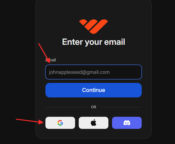 The Whop email login screen