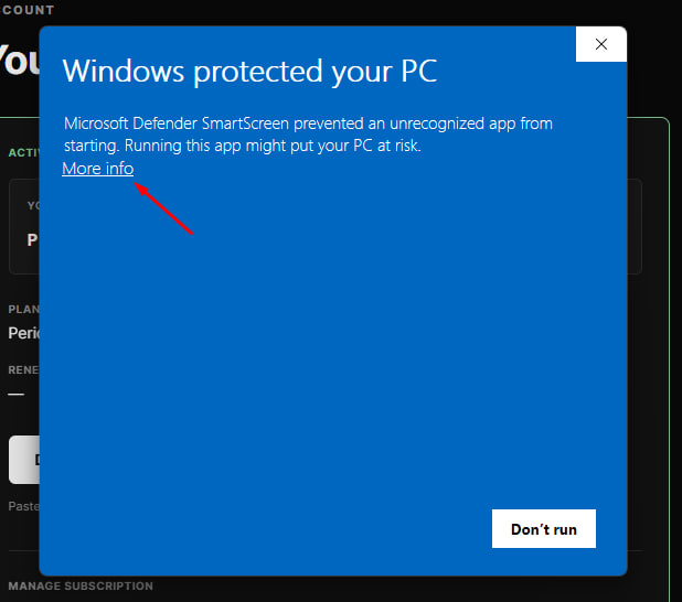 The Windows warning: Windows protected your PC